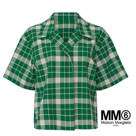 EUC $595 MM6 Maison Margiela Oversized Green Check Boxy Top IT 40 US 4 - Picture 1 of 16
